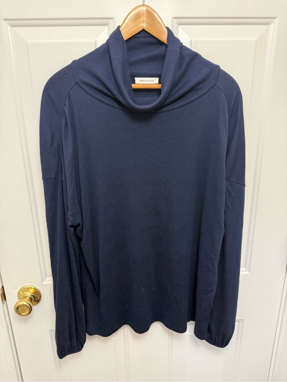 REBECCA TAYLOR Pima Cotton Turtleneck Long Sleeve Top Navy SZ L Casual Comfy
